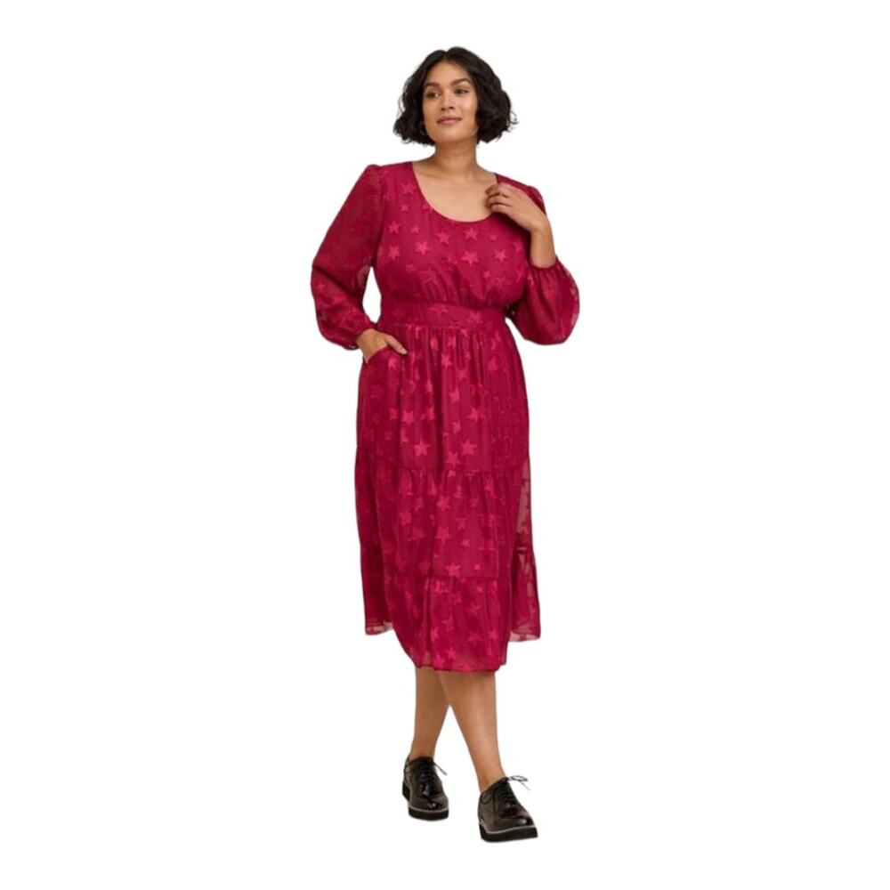 Torrid womens T size 00 medium large 10 red stars midi chiffon dress cute casual